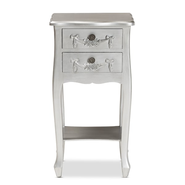 Baxton Studio Eliya Classic and Traditional Brushed Silver Finished Wood 2Drawer Nightstand - 212-11936-ZORO