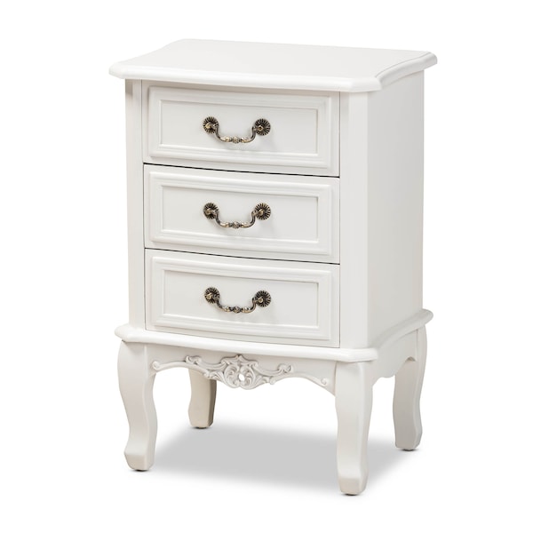 Baxton Studio Gabrielle White-Finished 3-Drawer Wood Nightstand - 162-10259