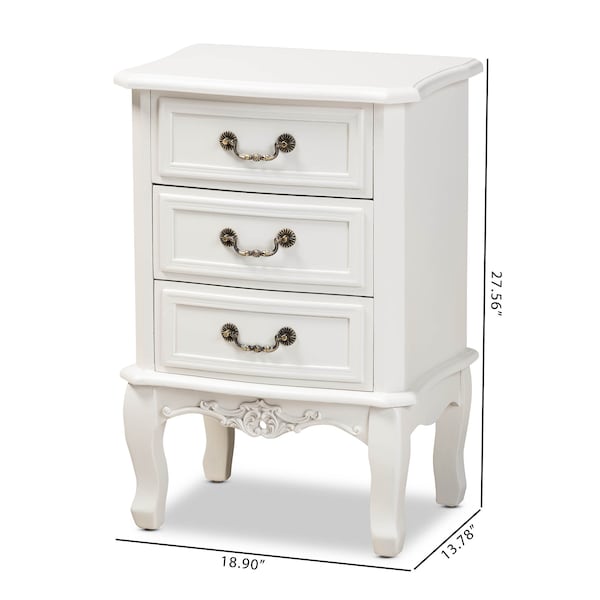 Baxton Studio Gabrielle White-Finished 3-Drawer Wood Nightstand - 162-10259