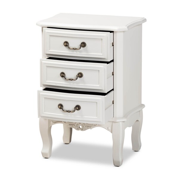 Baxton Studio Gabrielle White-Finished 3-Drawer Wood Nightstand - 162-10259