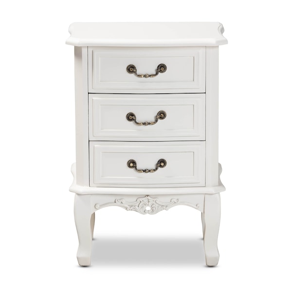 Baxton Studio Gabrielle White-Finished 3-Drawer Wood Nightstand - 162-10259