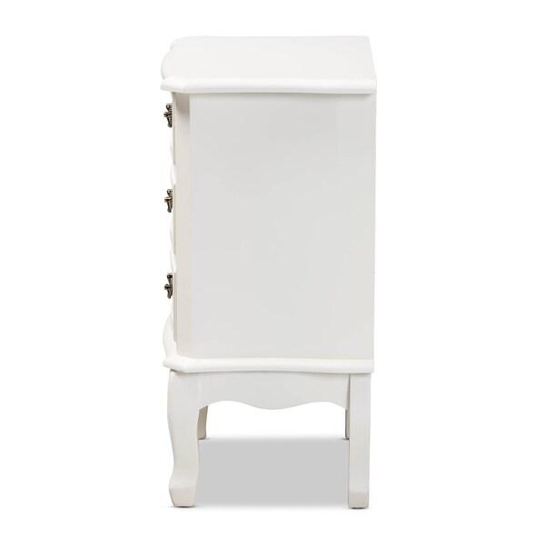 Baxton Studio Gabrielle White-Finished 3-Drawer Wood Nightstand - 162-10259