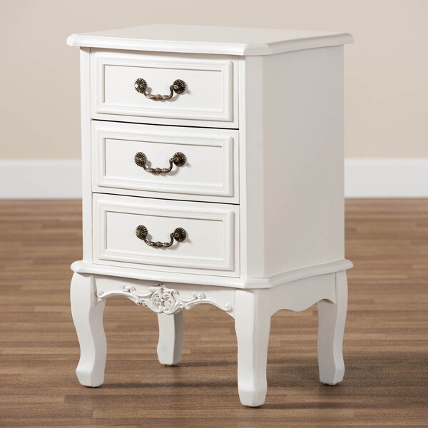 Baxton Studio Gabrielle White-Finished 3-Drawer Wood Nightstand - 162-10259