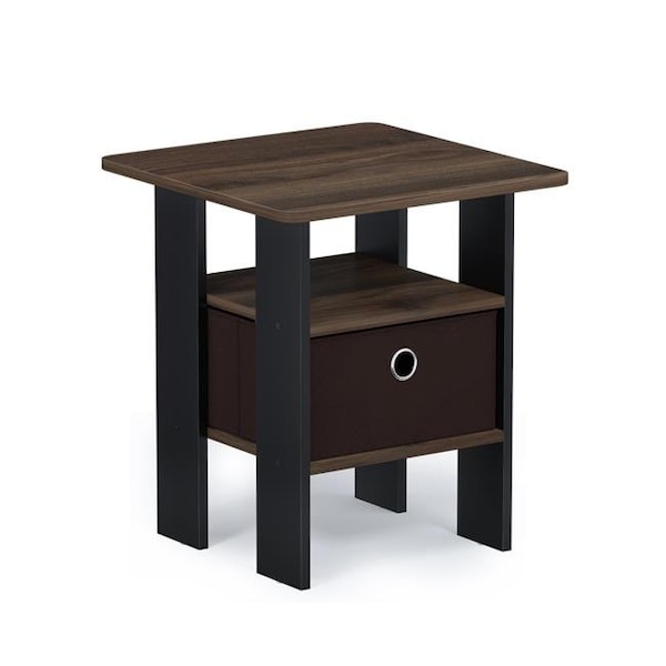 Furinno Furinno 11157CWN-DBR Andrey End Table Nightstand with Bin Drawer; Columbia Walnut & Dark Brown - 17.5 x 15.75 x 15.75 in. - 11157CWN/DBR