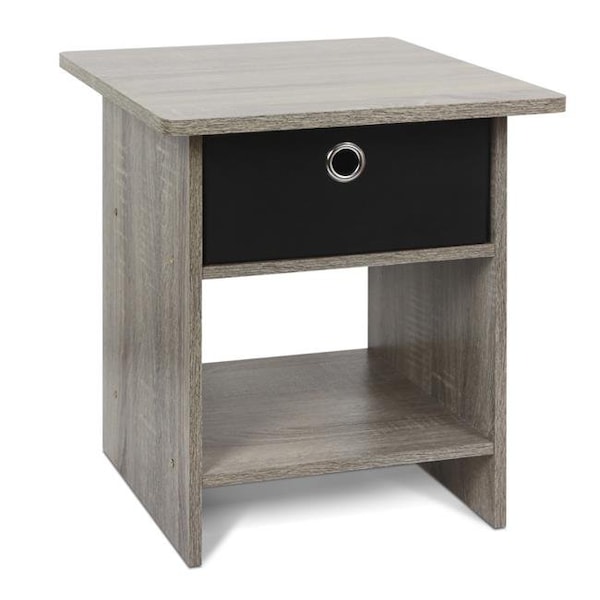 Furinno Furinno 10004GYW-BK End Table Night Stand with Bin Drawer; French Oak Grey & Black - 10004GYW/BK