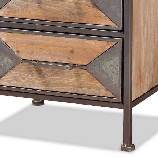 Baxton Studio Laurel Rustic Antique Grey Metal and Whitewashed Oak Brown Finished Wood 3-Drawer Nightstand - 182-11736-ZORO