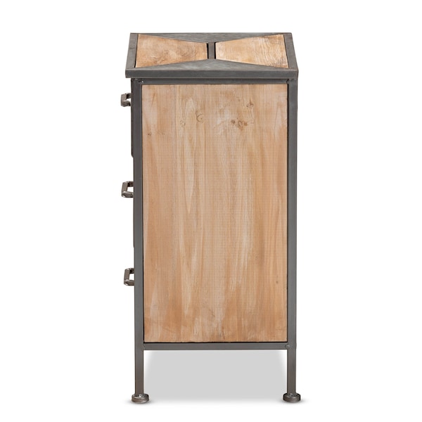 Baxton Studio Laurel Rustic Antique Grey Metal and Whitewashed Oak Brown Finished Wood 3-Drawer Nightstand - 182-11736-ZORO