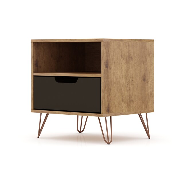 Manhattan Comfort Rockefeller 1.0 Nightstand, Nature and Textured Grey - 101GMC7
