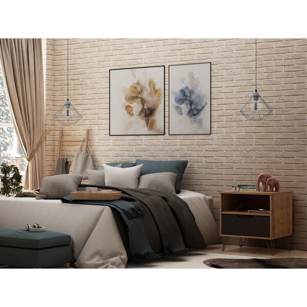 Manhattan Comfort Rockefeller 1.0 Nightstand, Nature and Textured Grey - 101GMC7