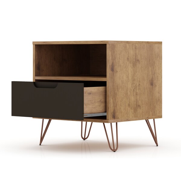 Manhattan Comfort Rockefeller 1.0 Nightstand, Nature and Textured Grey - 101GMC7