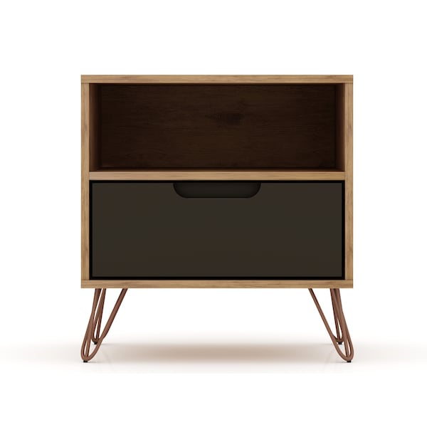 Manhattan Comfort Rockefeller 1.0 Nightstand, Nature and Textured Grey - 101GMC7