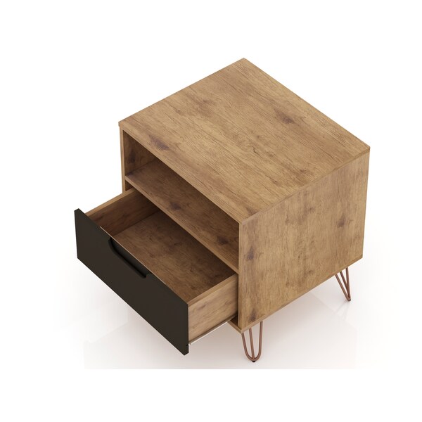 Manhattan Comfort Rockefeller 1.0 Nightstand, Nature and Textured Grey - 101GMC7