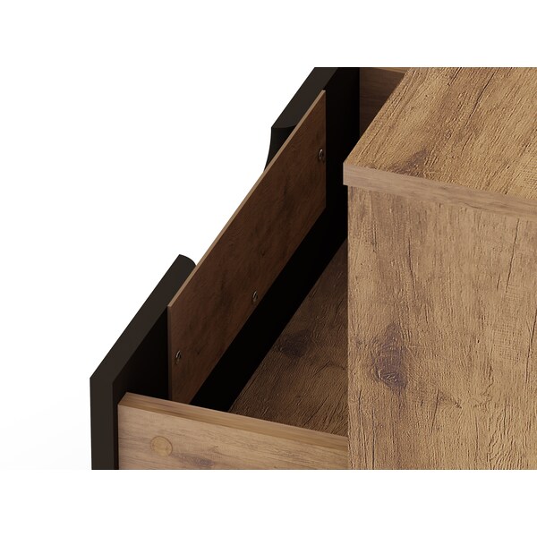 Manhattan Comfort Rockefeller 1.0 Nightstand, Nature and Textured Grey - 101GMC7