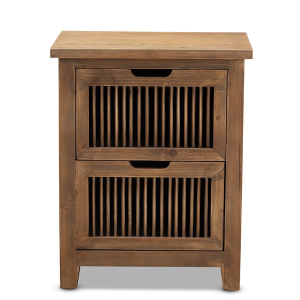 Baxton Studio Clement Oak Finished 2-Drawer Wood Spindle Nightstand - 162-10555