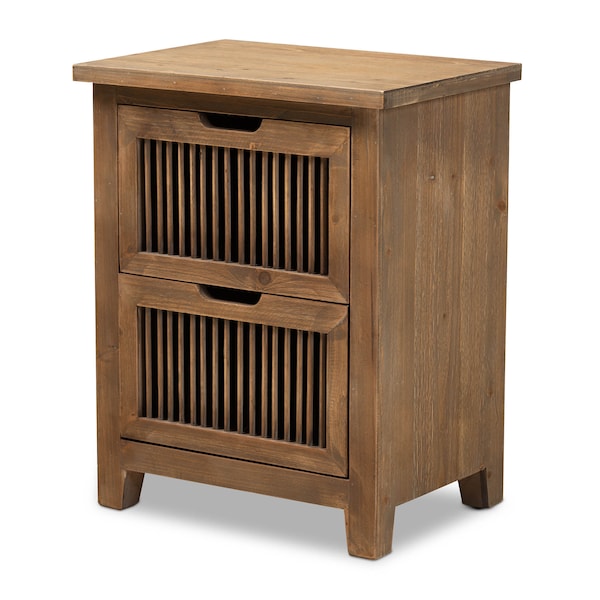 Baxton Studio Clement Oak Finished 2-Drawer Wood Spindle Nightstand - 162-10555