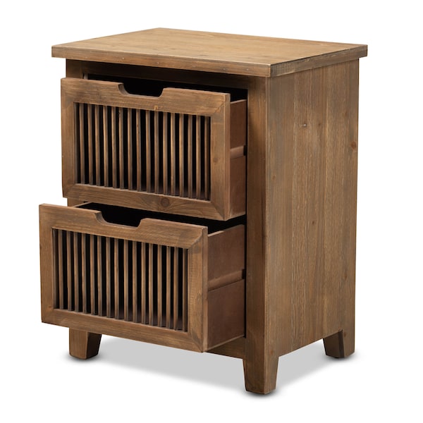 Baxton Studio Clement Oak Finished 2-Drawer Wood Spindle Nightstand - 162-10555