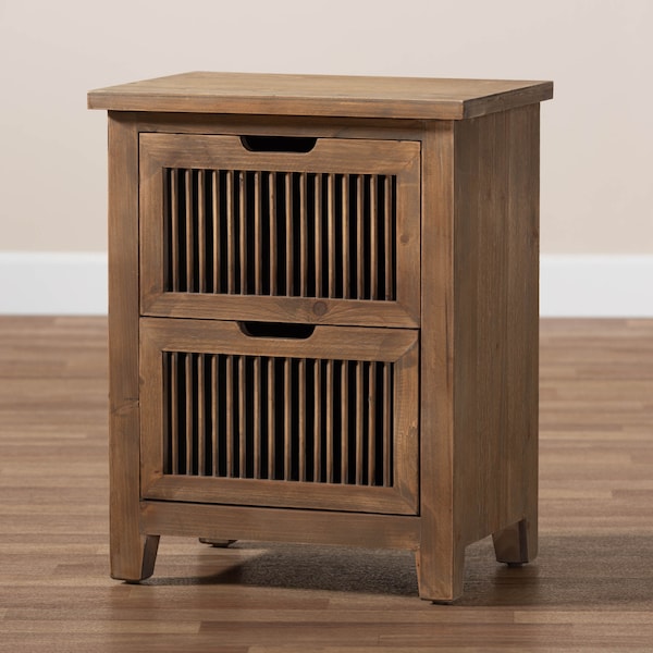 Baxton Studio Clement Oak Finished 2-Drawer Wood Spindle Nightstand - 162-10555