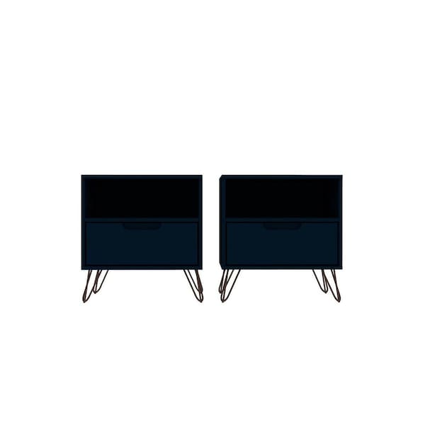 Designed To Furnish Rockefeller 1-Drawer Tatiana Midnight Blue Nightstand, 21.65 x 20.08 x 17.62 in., 2PK - DE2616464