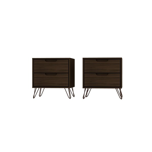 Manhattan Comfort Rockefeller Nightstand 2.0 in Brown (Set of 2) - 2-102GMC5