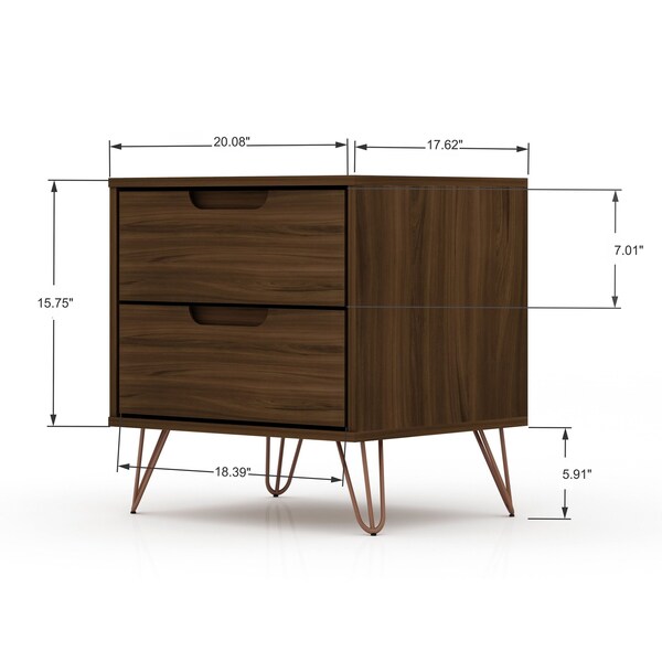 Manhattan Comfort Rockefeller Nightstand 2.0 in Brown (Set of 2) - 2-102GMC5