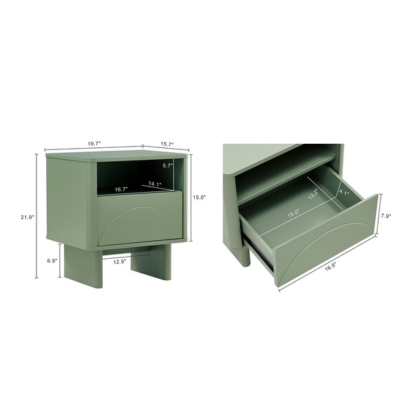 Manhattan Comfort Ella Nightstand in Sage Green- Set of 2 - 2-NS005-GR