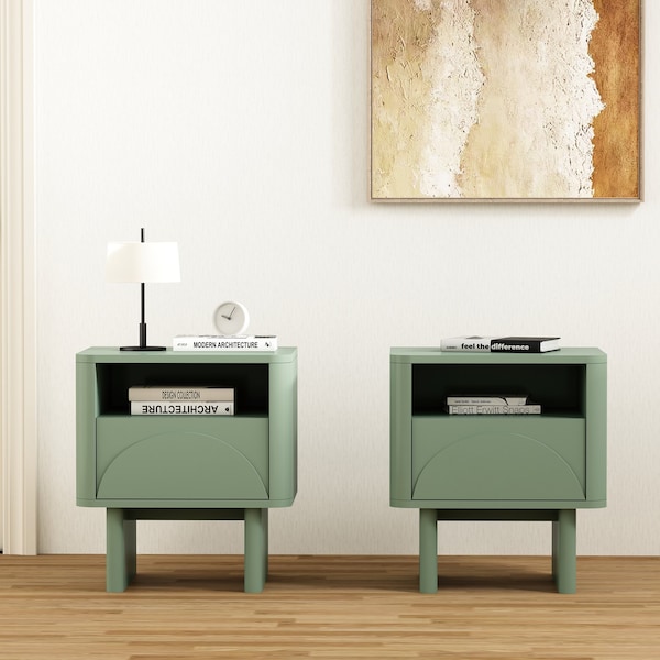 Manhattan Comfort Ella Nightstand in Sage Green- Set of 2 - 2-NS005-GR