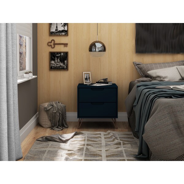 Manhattan Comfort Rockefeller 2.0 Nightstand, Tatiana Midnight Blue - 102GMC4