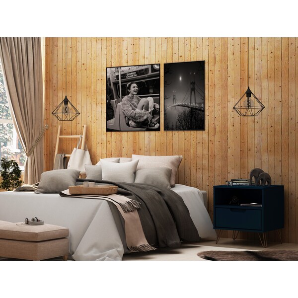 Manhattan Comfort Rockefeller 1.0 Nightstand, Tatiana Midnight Blue - 101GMC4