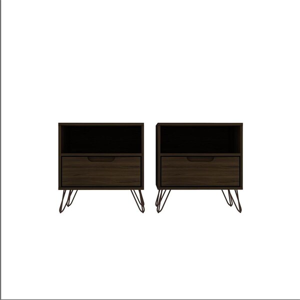 Designed To Furnish Rockefeller 1-Drawer Brown Nightstand, 21.65 x 20.08 x 17.62 in., 2PK - DE2616465
