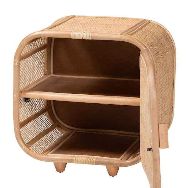 Bali & Pari Keita Bohemian Natural Rattan and Mahogany Wood Nightstand - 244-13671-ZORO