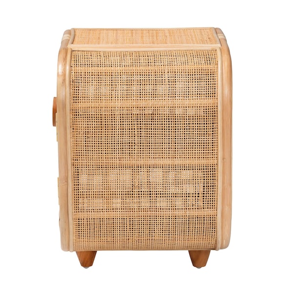 Bali & Pari Keita Bohemian Natural Rattan and Mahogany Wood Nightstand - 244-13671-ZORO