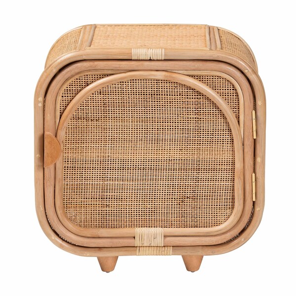 Bali & Pari Keita Bohemian Natural Rattan and Mahogany Wood Nightstand - 244-13671-ZORO
