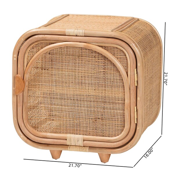 Bali & Pari Keita Bohemian Natural Rattan and Mahogany Wood Nightstand - 244-13671-ZORO