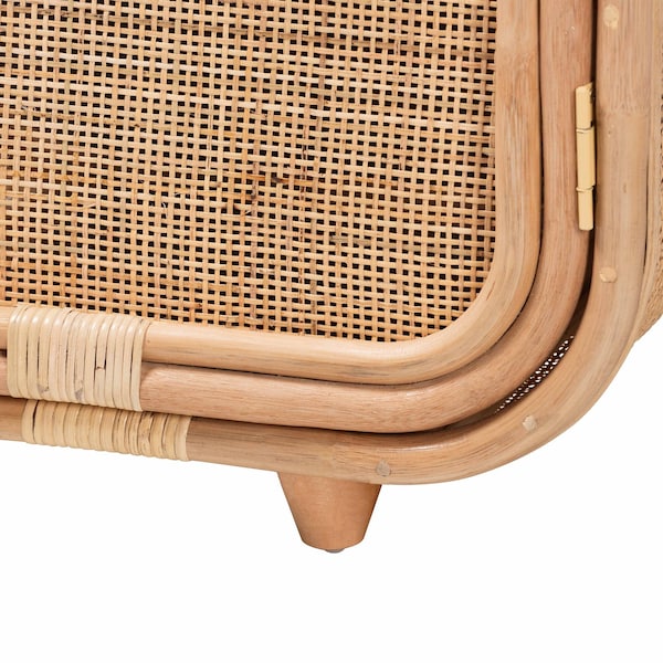 Bali & Pari Keita Bohemian Natural Rattan and Mahogany Wood Nightstand - 244-13671-ZORO