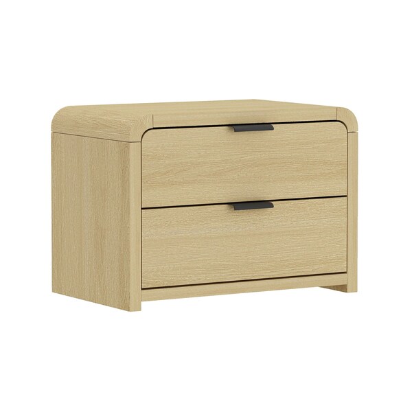 Manhattan Comfort Grace Nightstand in Natural Oak and Black - Set of 2 - 2-NS007-NO