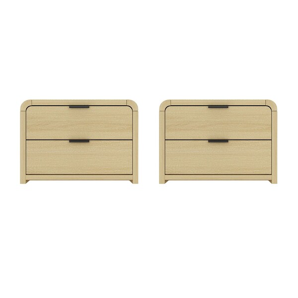 Manhattan Comfort Grace Nightstand in Natural Oak and Black - Set of 2 - 2-NS007-NO