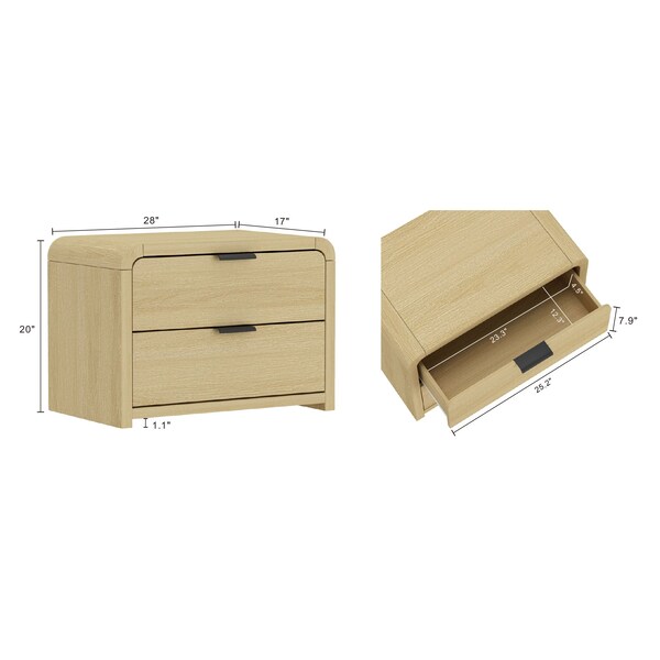 Manhattan Comfort Grace Nightstand in Natural Oak and Black - Set of 2 - 2-NS007-NO