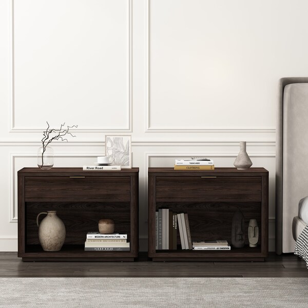 Manhattan Comfort Evelyn 32in Nightstand 2.0 in Brown - Set of 2 - 2-NS012-BR