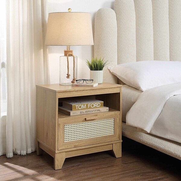 Manhattan Comfort Sheridan Modern Cane Nightstand in Nature - NS-5GLF-NA