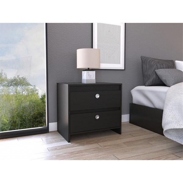 Gfancy Fixtures Modern & Minimalist Two Drawer Nightstand, Black - GF3679885