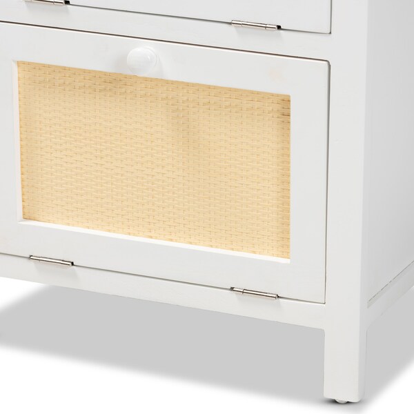 Baxton Studio Sariah Mid-Century White Finished Wood and Rattan 2-Door Nightstand - 199-12330-ZORO