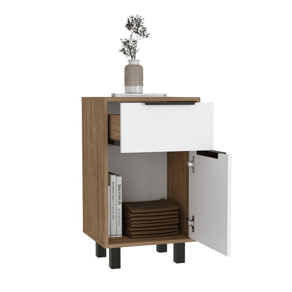 Tuhome Kaia Z Nightstand, One Drawer, One Cabinet, Four Legs, Superior Top, Pine/White - MMB7907