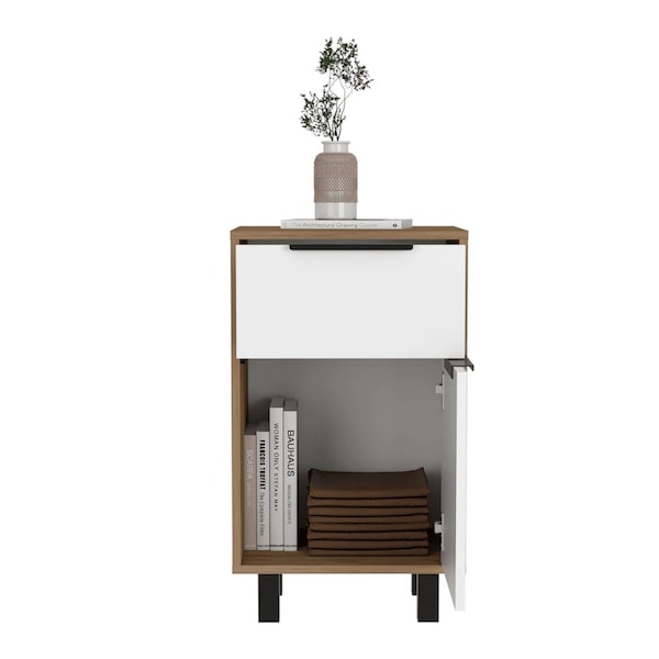 Tuhome Kaia Z Nightstand, One Drawer, One Cabinet, Four Legs, Superior Top, Pine/White - MMB7907
