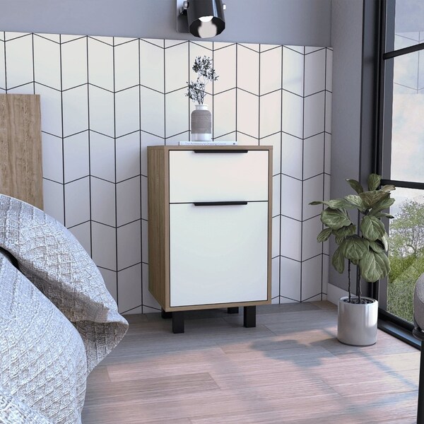 Tuhome Kaia Z Nightstand, One Drawer, One Cabinet, Four Legs, Superior Top, Pine/White - MMB7907