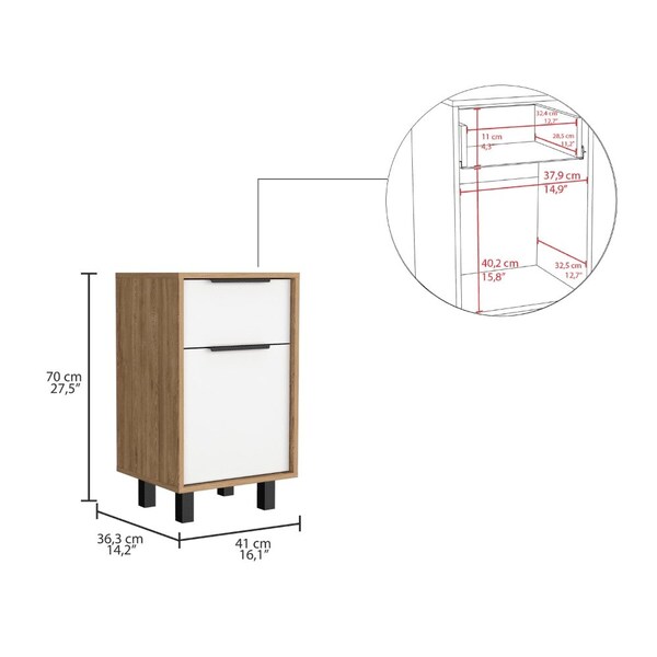 Tuhome Kaia Z Nightstand, One Drawer, One Cabinet, Four Legs, Superior Top, Pine/White - MMB7907