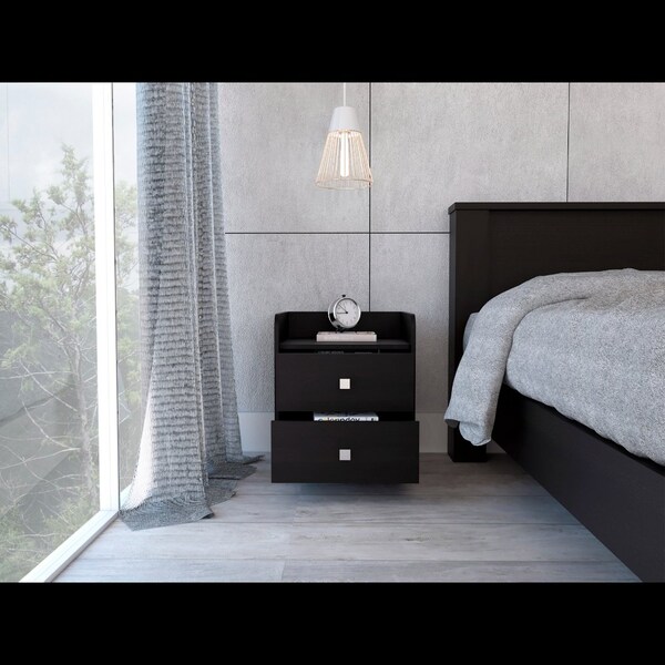 Tuhome Aura Nightstand, Metal Handle, Two Drawers, Superior Top, Black - MLW6462
