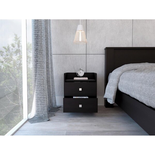 Tuhome Aura Nightstand, Metal Handle, Two Drawers, Superior Top, Black - MLW6462