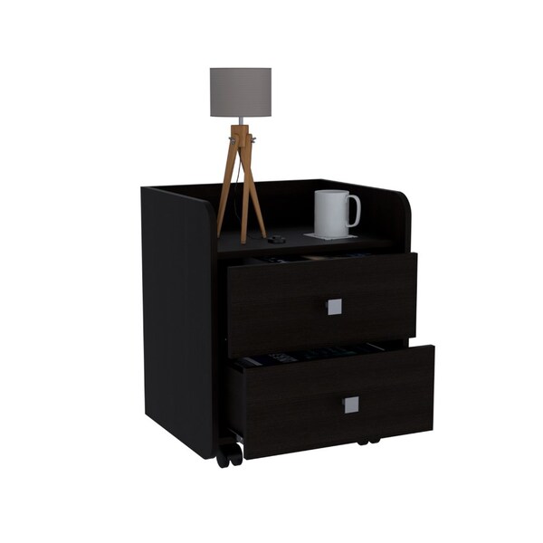 Tuhome Aura Nightstand, Metal Handle, Two Drawers, Superior Top, Black - MLW6462