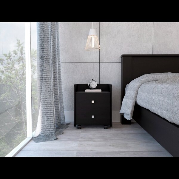 Tuhome Aura Nightstand, Metal Handle, Two Drawers, Superior Top, Black - MLW6462