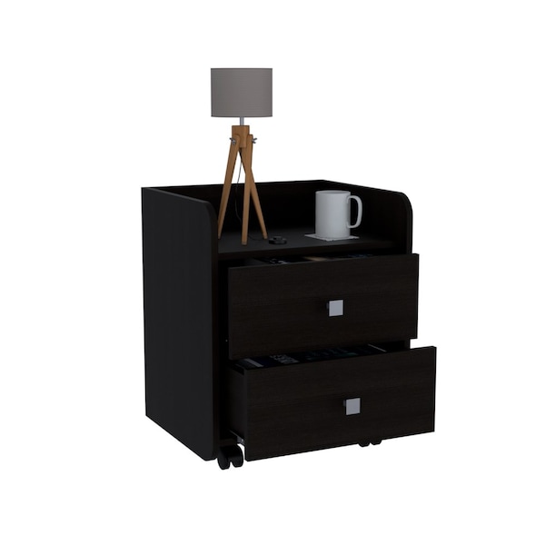 Tuhome Aura Nightstand, Metal Handle, Two Drawers, Superior Top, Black - MLW6462